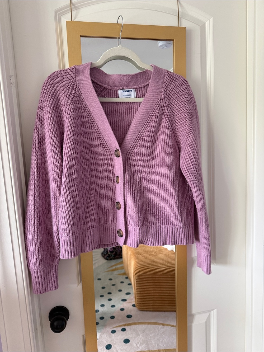 Old Navy Purple Ribbed Button-Front Cardigan Sweater